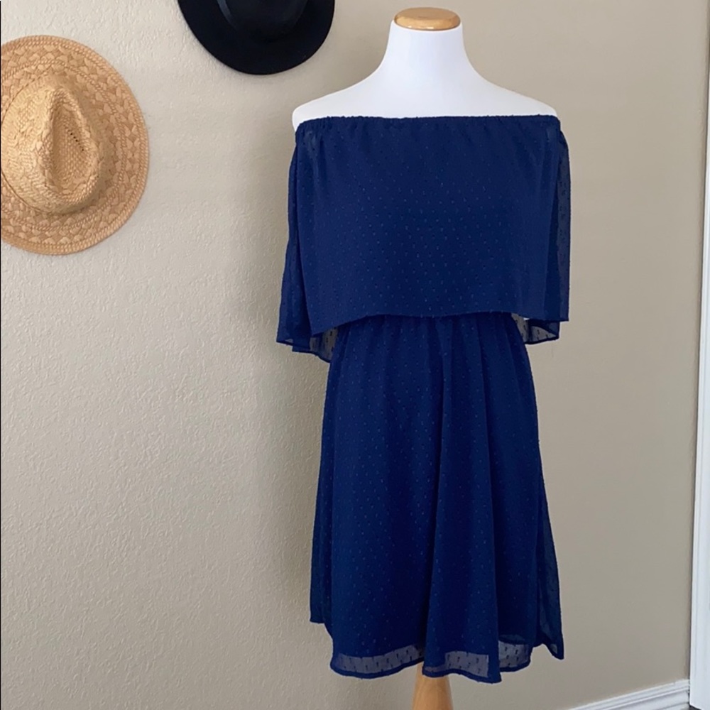 Blue off shoulder dress